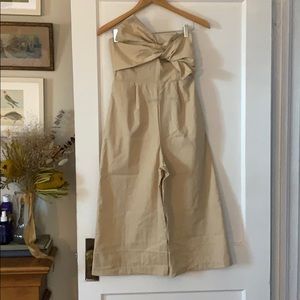 SOLD Tan sleeveless wide leg romper